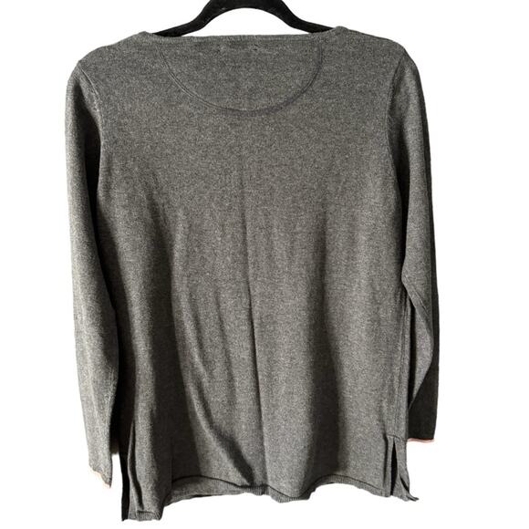 Lisa Todd gray pink cotton cashmere blend knit heart crewneck sweater medium - Picture 2 of 6